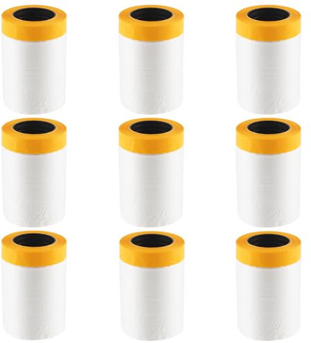 GENHH 9 Rollen Abdeckfolie mit Klebeband, 55CM*20M Abdeckfolie Maler, Abklebeband mit Folie Transparent Goldband Masker Tape Malerkrepp Zum Staubschutz Selbstklebende Malerfolie Malerband UV Beständig