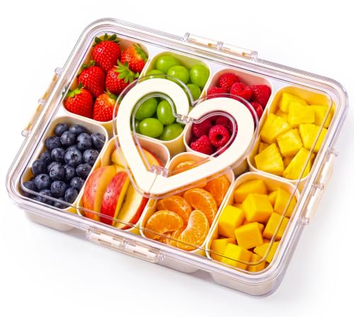 XING-RUIYANG Divided Serving Tray with Lid and Handle,Snackle Box Containers with 8 Compartment,Portable Snack Serving Platters Reusable Storae Organizer for Fruits,Nuts,Candy,Party,Picnic,Veggies