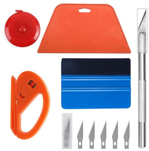 Outil d'application de Papier Peint,Outils de Film pour Papier peint,Carrelage Vinyle,Raclette pour Pose Adhesif,avec Squeegee au Silicone,Couteau Universel et des Lames,1.5m Mètre Ruban
