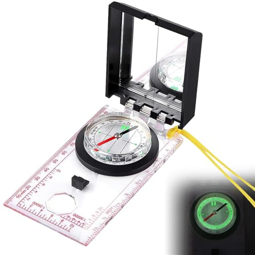 Brújula de Navegación, Brújula Multifuncional con Regla de Mapeo y Kit de Emergencia de Espejo, Brújula para Exteriores, Brújula con Espejo y Declinación, Brújula portátil Multifuncional,Regla de Mapa