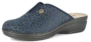inblu Pantofole Donna Animalier con Elastico, Plantare in Pelle Imbottito, Suola Poliuretanica Resistente e Leggera, Blu, 39 EU