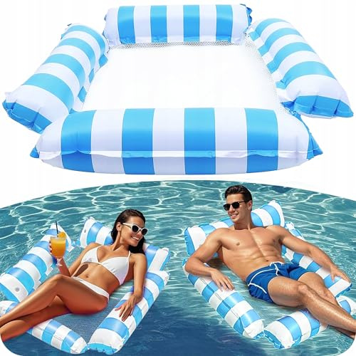 KRUMAD Silla de piscina flotante con red de 107x107 cm, asiento de agua para piscina, sillón de piscina, colchón de aire inflable, colchoneta de relax, hamaca, colchón de agua para adultos, mar, lago