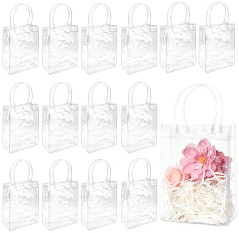 14 sacs cadeaux en plastique transparent avec poignées