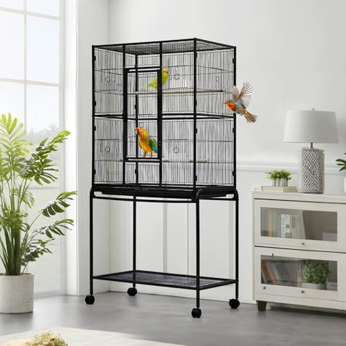 Large Bird Cage,62.6 H Big Bird Cage with Stand for Parakeets Parrots Conures Lovebird Cockatiel Black