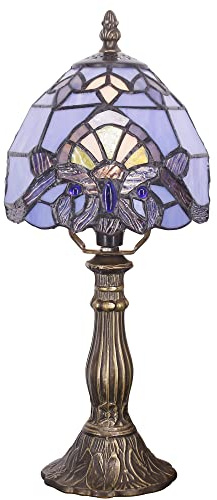 SYETL Small Tiffany Lamp Mini Accent Table Lamp Blue Purple Baroque Style Stained Glass Desk Memory Lamp Sympathy 6X14.6 Inch