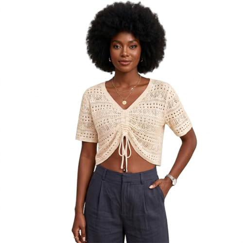 YUURQTY Veste d'été légère en tricot à manches longues pour femme - Cravate à l'avant - Courte - Veste boléro festive pour robe