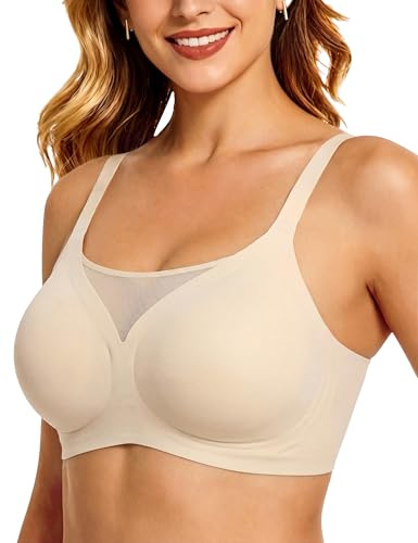 Bresdk Reggiseno Senza Ferretto da Donna per Seni Abbondanti Alto Sostegno, Effetto Push-Up, Senza Cuciture, Confortevole, Classica Bralette Imbottita in Mesh
