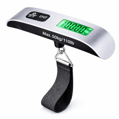 Suplexity Luggage Scale Portable Hanging Travel Weight Scale 50kg/110lb Capacity LCD Display Tare Function Lightweight Compact for Suitcases Travel Airport