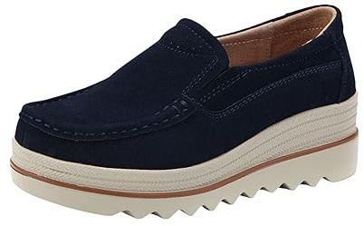 Loafers mockasiner skor för kvinnor mocka slip-on plattform kil låg topp vardaglig daglig promenad Creeper platta skor kaki beige
