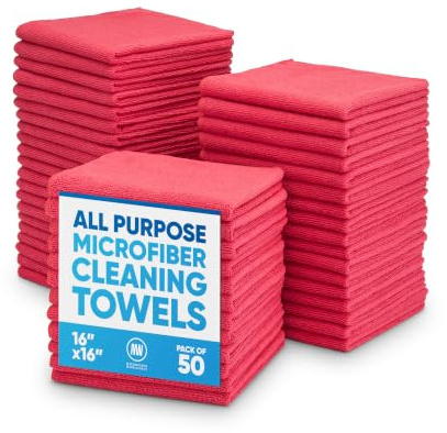 Microfiber Wholesale 16 x 16 All Purpose Towels - 50 Pack - Reusable Wash Cloths, Dust, Kitchen, Car, Shop Rags for Cleaning (Red)
