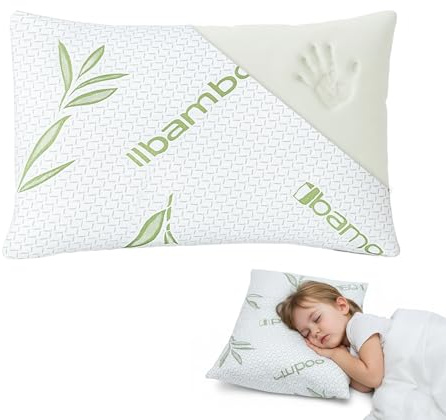 EGYPTO Luxurious Bamboo Memory Foam Baby Pillow - Hypoallergic & Breathable Baby Pillow - Ergonomic Shaped Cot Bed Pillow with Eco-Friendly Removeable Cover (25cm x 40cm)
