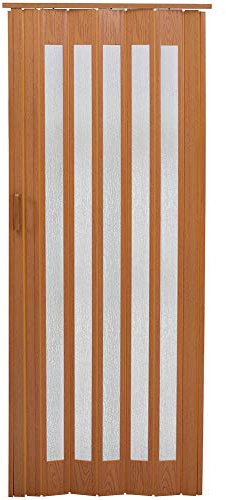 INMOZATA Folding Doors Internal PVC Plastic Features Artistic Patterned Glass Internal Doors with Handle Sliding Concertina Door Panel Divider (Natural, Thickness 6mm)
