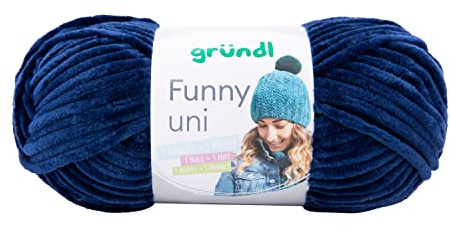 Gründl Wolle Funny uni - dicke weiche Chenille Wolle zum Häkeln - Häkelwolle - Strickwolle - Kuschelig und hautfreundlich - 100% Polyester - 1 Knäuel 100 g / 120 m - Nadelstärke 5-6 - Navy