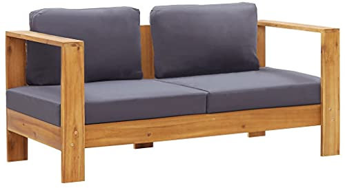 vidaXL Akazienholz Massiv Gartenbank mit Auflagen 2-Sitzer Gartensofa Sofa Gartenmöbel Bank Sitzbank Holzbank Parkbank Lounge 140cm Grau