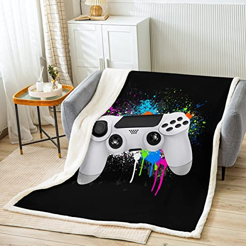 Kids Gamepad Fleece Blanket Gamer Plush Blanket for Bed Sofa Couch Modern Novelty White Video Game Controller Sherpa Throw Blanket Colorful Tie Dye Fuzzy Blanket Black Room Decor Baby 30x40