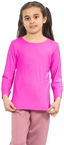 Hamishkane® Barn långärmad skola t-shirt, vanlig rund hals stretchiga flickor långärmade toppar, avslappnade och bekväma barn T-shirts - pojkar och flickor skoltröjor, Neon rosa, 11-12 År