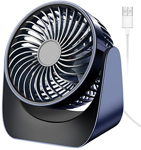 USB Ventilatore da Tavolo Silenzioso, Mini Ventilatore 3 Velocità, 360° Rotazione Ventilatori Portatile Piccolo Ventilatore da Scrivania Potente per Notte Auto Esterno Campeggio(Blu Navy,No Batteria)