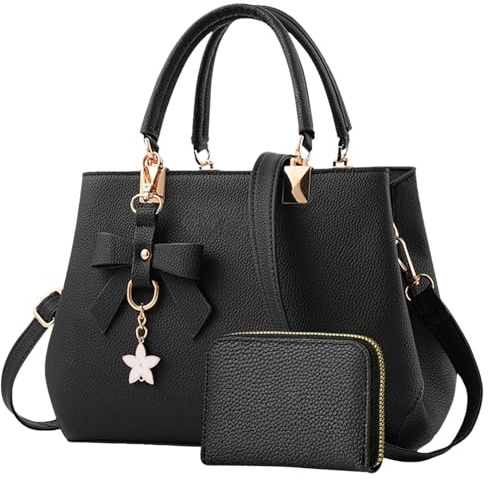 wocharm PU Leather Ladies Shoulder Bag, Top Handle Bag, Womens Handbags Fashion Tote Bag for Casual & Work(Black&Card Package)