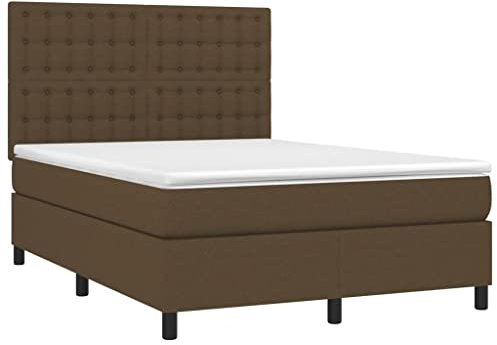 vidaXL Boxspringbett mit Matratze LED Polsterbett Bett Doppelbett Bettgestell Bettrahmen Lattenrost Hotelbett Schlafzimmerbett Dunkelbraun 140x200cm Stoff