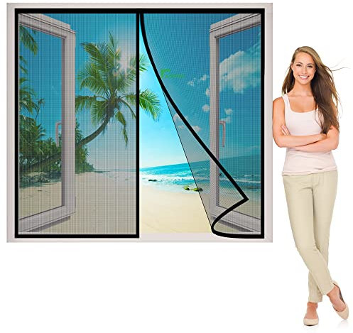 Insect Window Screen for Patio Window, 95x165 cm Heavy Duty Bug Mesh Curtain, Fly Net for Patio Window, Insect Protection Window, Keep Bugs Out & Fresh Air in, Black P