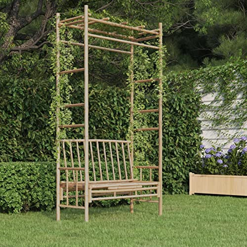 MOONAIRY Gartenbank mit Pergola, Outer Banks, Parkbank, Garten Bank Für Draussen, Garten Sitzbank, Friesenbank, Gartenmöbel, 116 cm Bambus