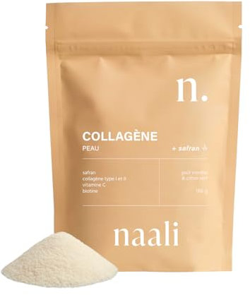 Naali Collagène Marin – Type I & II Hydrolysé – Acide Hyaluronique, Vitamines C & B8 – Peau Hydratée, Rides Lissées, Cheveux Fortifiés – Goût Citron Vert Menthe – 1 Mois