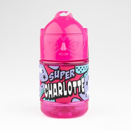 Personalisierte Kindertrinkflasche mit Strohhalm - Super Charlotte