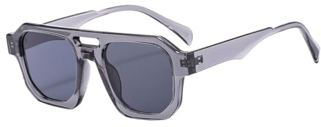 LJCZKA Lunettes de Soleil Carrées Rétro Double Pont pour Homme Femme, Lunette de Soleil Pilote pour la Conduite