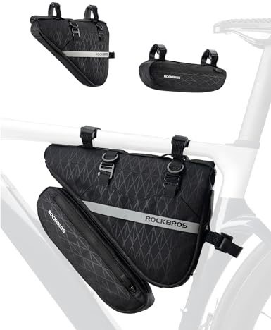 ROCKBROS 2 i 1 Triangel Ramväska, Cykelramväska, Cykelstyrväska, Ergonomisk Set-väska, Reflekterande väska, Lämplig för MTB Vägcykel E-cykel, Stor kapacitet 1,3 L + 0,7 L
