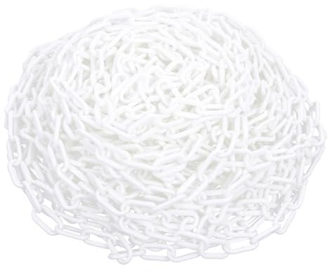 szkoo 30,5m Chaîne de signalisation en plastique, Blanc Chaîne de signalisation en plastique pour la sécurité d'avertissement, contrôle des foules, circulation, file d'attente