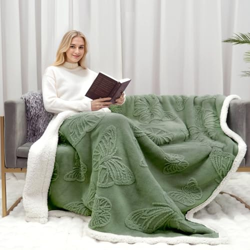 Gracelife Sherpa Throw Blanket Fleece Blanket Double, Soft Fluffy Fuzzy Warm Blanket Throws for Bed and Couch, Large Thick Blanket for All Season Use (Sage Green-1, 150 * 200cm, Solid)