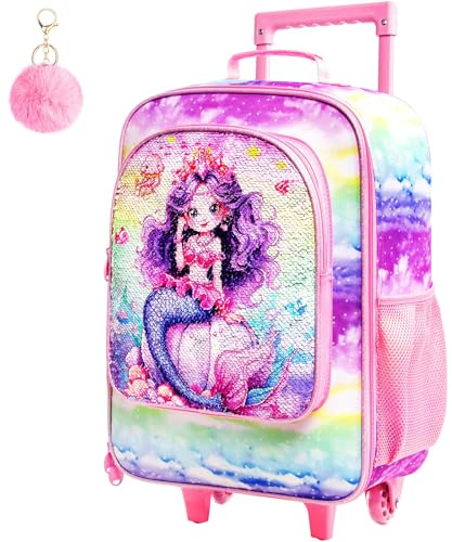 TXHVO Girls Suitcase, 18 Kids Carry on Luggage With Wheels, Mermaid Suitcases for Toddler Children(Pink)