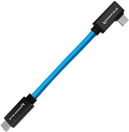 KONDOR BLUE | 5” USB-C 3.2 Right Angle to Straight Angle Cable | Compatible with iPhone 15, iPhone 15 Pro/Max, & Android Phones | 20 Gb/s Transfer Speed | Blue