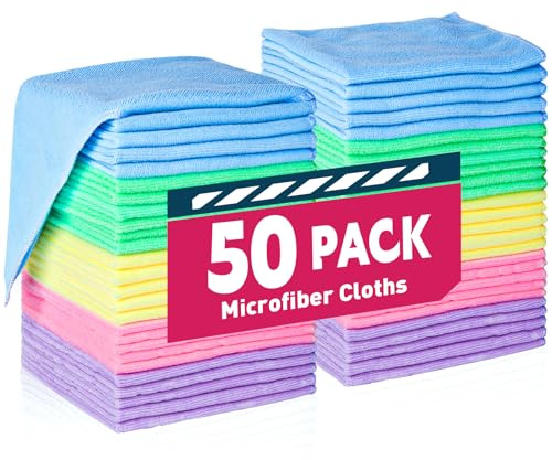 TEAWOO Microfiber Cleaning Cloths-50 Pack, Microfiber Towels Bulk, Towels for Cars & Home, Cleaning Rags 5 Colors Assorted (12x12 inches)