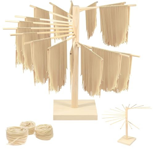 Pasta Drying Rack with 16 Drying Rods, Detachable Pasta Dryer Rack Efficient Noodle Drying Stand Household Noodle Hanging Rack, Portable Spaghetti Noodle Drying Rack for Home Noodle Pasta(Wooden)