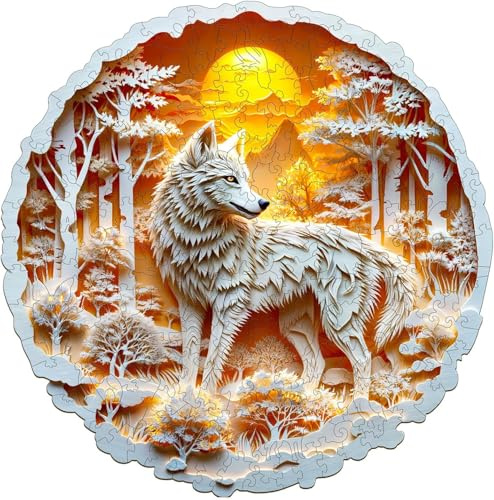 Rompecabezas de Madera, KAAYEE Lobo de Animales, Rompecabezas con Caja de Regalo de Madera