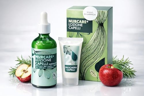 Keleo nurcare+ Bio siero capelli lozione Anticaduta Fortificante con Estratto di Mela Annurca e Rosmarino + Maschera Rinforzante capelli - Adatto a Tutti i Tipi di Capelli uomo donna
