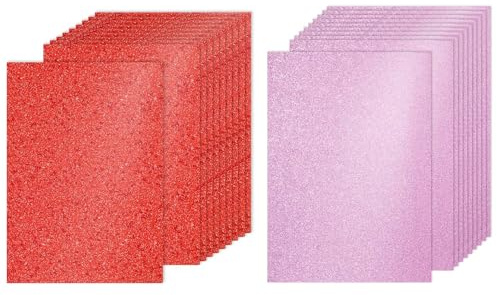 PATIKIL 60 ark röd/rosa glitterkartong, 21 x 29,7 cm A4 glitterpapper kartong högglans scrapbook 250 gsm glitterpapper stort skimrande för pyssel scrapbook gör-det-själv konst bröllop fest