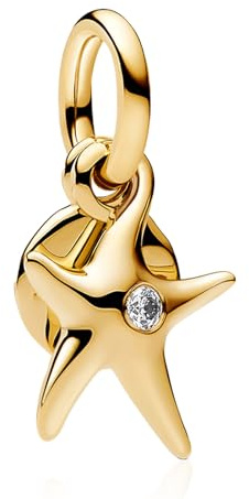 Amuefer oro Seestern azul Charms 925 plata damas pulsera cuello Charms cadena perlas, colgante marisco cuello compatible