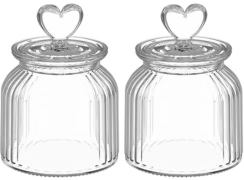 HomeyHoney Vorratsgläser mit Deckel Luftdicht 2er Set,Bonbonglas Mit Herzform Vorratsdosen Glas,650ml Dekorative Vorratsglas Aufbewahrungsgläser für Candy Bar,Küche, Streifen