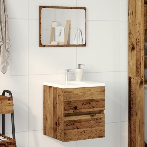 QJBSAVVA Mobile Bagno Salvaspazio in Truciolato Legno Antico per Lavabo da Appoggio 41x38,5x45 cm Mobiletto Sottolavabo con Piano Pratico