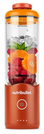 nutribullet Flex 590ml Mini Frullatore Portatile senza fili, Ricaricabile, con Manico e Tappo a Beccuccio, Tritatutto, per Smoothies e Frullati, Trita Ghiaccio e Frutta Congelata, Arancione (NBP013OR)