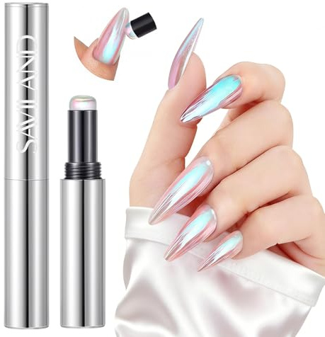 SAVILAND Stylo poudre à ongles chromé à haute réflectivité : poudre chromée brillante sirène ultra fine, coussin d'air adapté aux voyages Stylo à paillettes pour ongles en gel