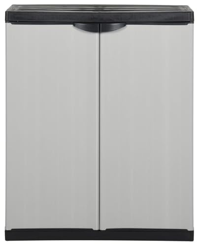 Gecheer Armadietto da giardino, armadietto con ripiano grigio e nero 68x40x85 cm per esterni