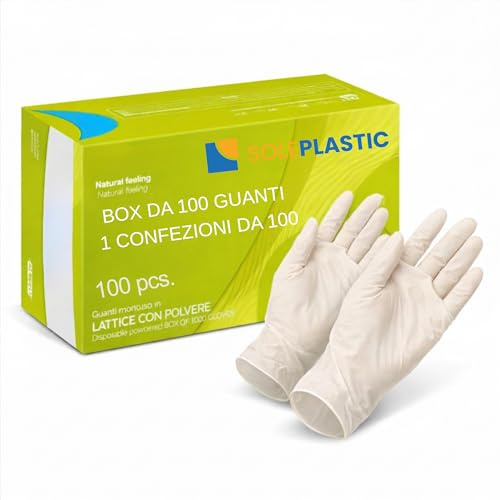 100 Guanti Monouso Sterili (TAGLIA XL) - 1 Confezione da 100 - Leggermente Talcati - Guanti LATTICE ad ALTA SENSIBILITA' e ELASTICITA' per Alimenti, Uso Medico, Cucina, Giardinaggio e Non Solo