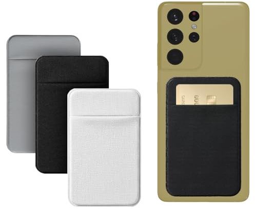 FdcLixuvol korthållare mobiltelefon 3 stycken, självhäftande mobiltelefonkorthållare för smartphones, kortfodral av stretchtyg med klistermärken, elastisk mobiltelefonplånbok för baksidan (svart vit