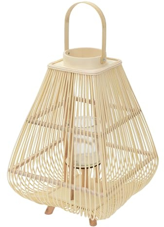 ECD Germany Lykta i Bambu 63,5 cm med Handtag, Glasinsats, Boho Stormlykta i Flätad Bambu, Ljushållare för Inomhus och Utomhus, Dekoration för Trädgård, Balkong och Vardagsrum Inredning Dekor Hem
