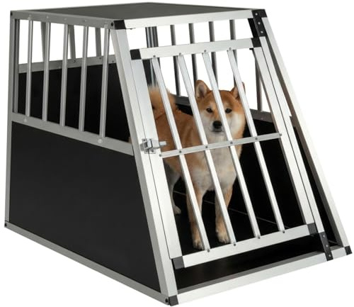 Maxmass Car Dog Crate, Aluminium Pet Carrier Transport Box Dog Travel Box with Lockable Door, Metal Dogs Crate Travel Cage Puppy Crate for Camping Truck (91 x 65 x 69.5cm, without Removable Divider)
