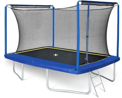 Trampoline d'extérieur rectangulaire 244 × 366 cm avec filet de sécurité, grand trampoline de jardin pour enfants et famille, housse de bord résistante aux UV, cadre robuste