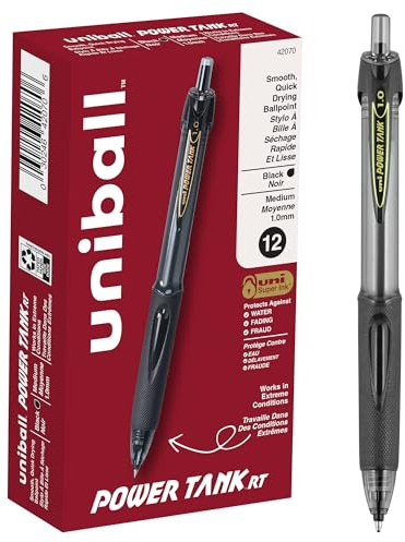 uniball Power Tank RT Ballpoint Pens, Medium Point (1.0mm), Black, 12 Pack